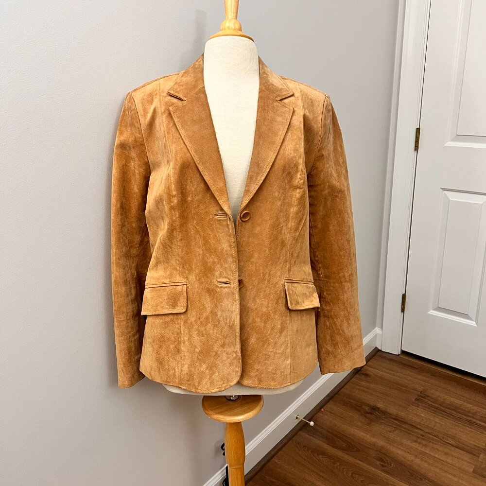 Chadwicks Sueded Leather Tan Brown Blazer Sz 14